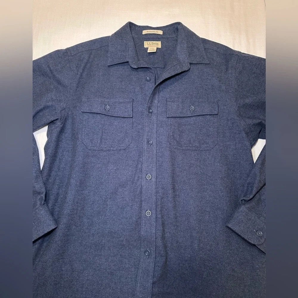 LL Bean Chamois Cloth Navy Shirt Traditional Fit - Picture 6 of 9